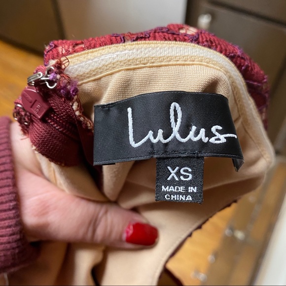 LuLu’s Wine Colored Lace Nude Underlay Midi Dress - Picture 7 of 8